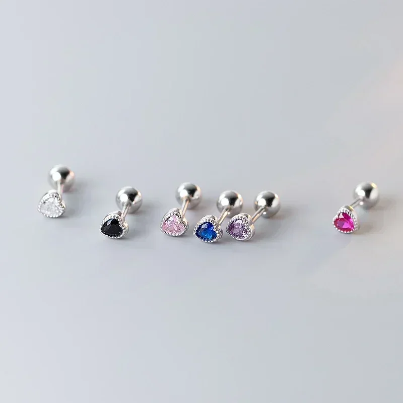 New Fashion Cute Minimalist Heart Stud Earrings Shiny Colorful Crystal Screw-back Tiny Ear Stud Accessory Small Earring Jewelry