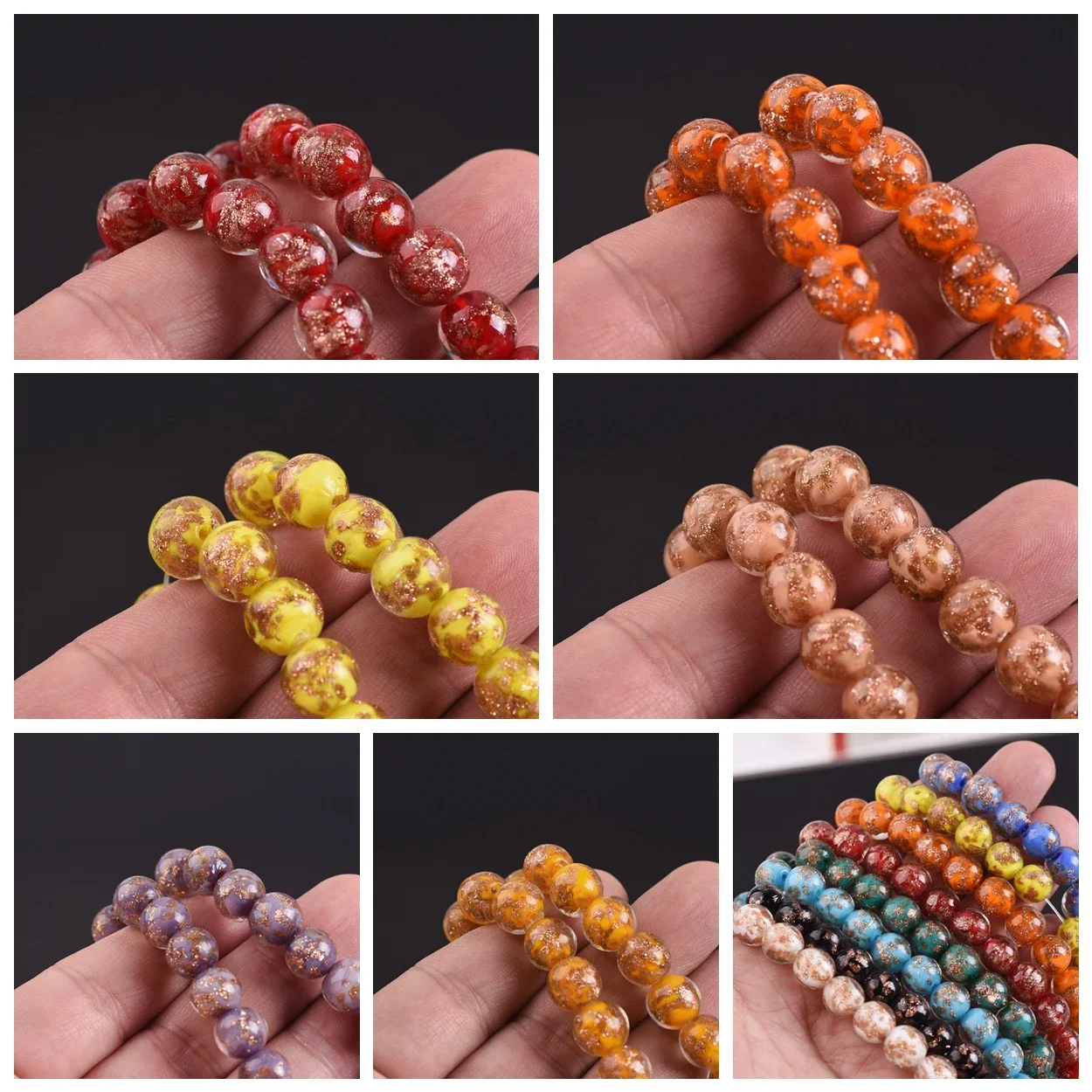 

10pcs Round Shape 8mm 10mm 12mm Foil Lampwork Glass Loose Beads Lampwork Bead for DIY Crafts Jewelry Bracelet Making Accessories