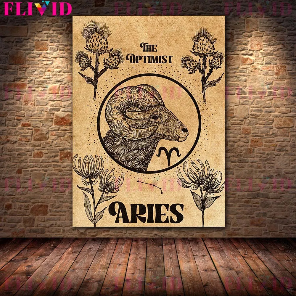 ليو ، الجدي ، السرطان ، الدلو زودياك ستار تسجيل دوت العمل طباعة التنجيم خمر الفن طباعة السحر المشارك طباعة ديكور جدار الفن #4