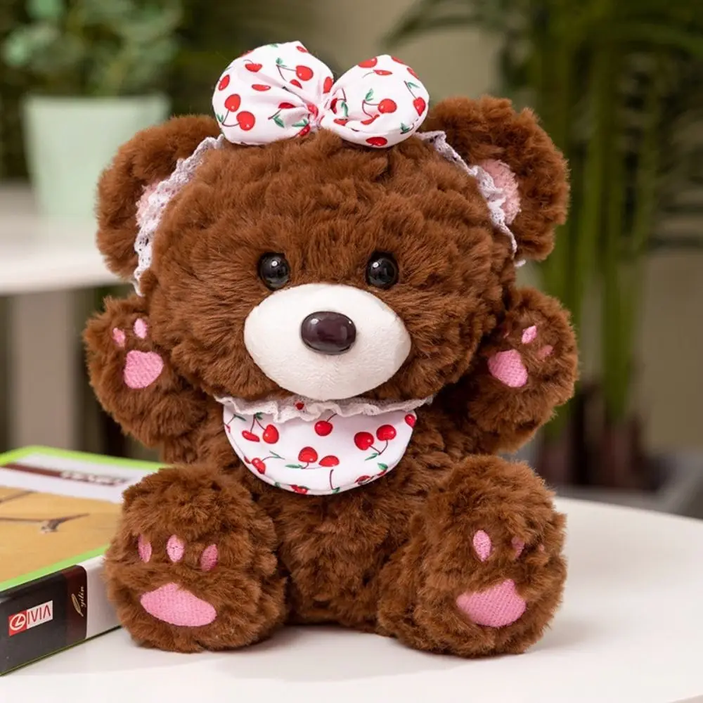 

Милая кукла-медведь из полипропилена с бантом, вишня, имитация медведя, мягкая мультяшная кукла с мягкими животными для взрослых и детей