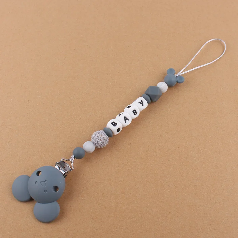 Baby Pacifier Clips Holder Silicone Mouse Teething Chain Wood Teether For Baby Pacifier Chain Nursing Chew Toys Gift view 2