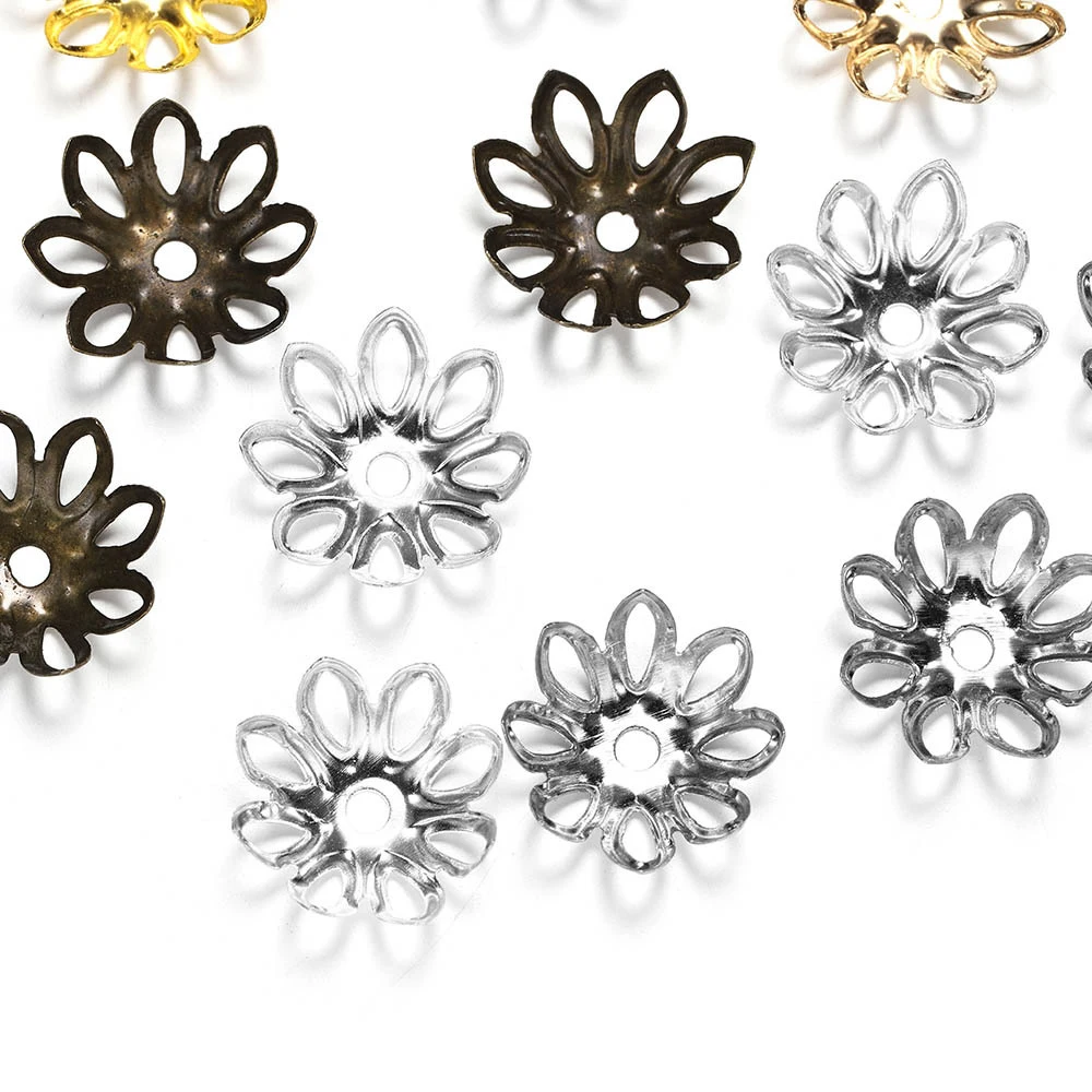 100-200 Stück Metall-Hohlblumen-Abstandshalter-Perlenkappen, Perlenverbinder, vergoldet, filigran, für Charms, Halsketten, Schmuckherstellung – Detail 3