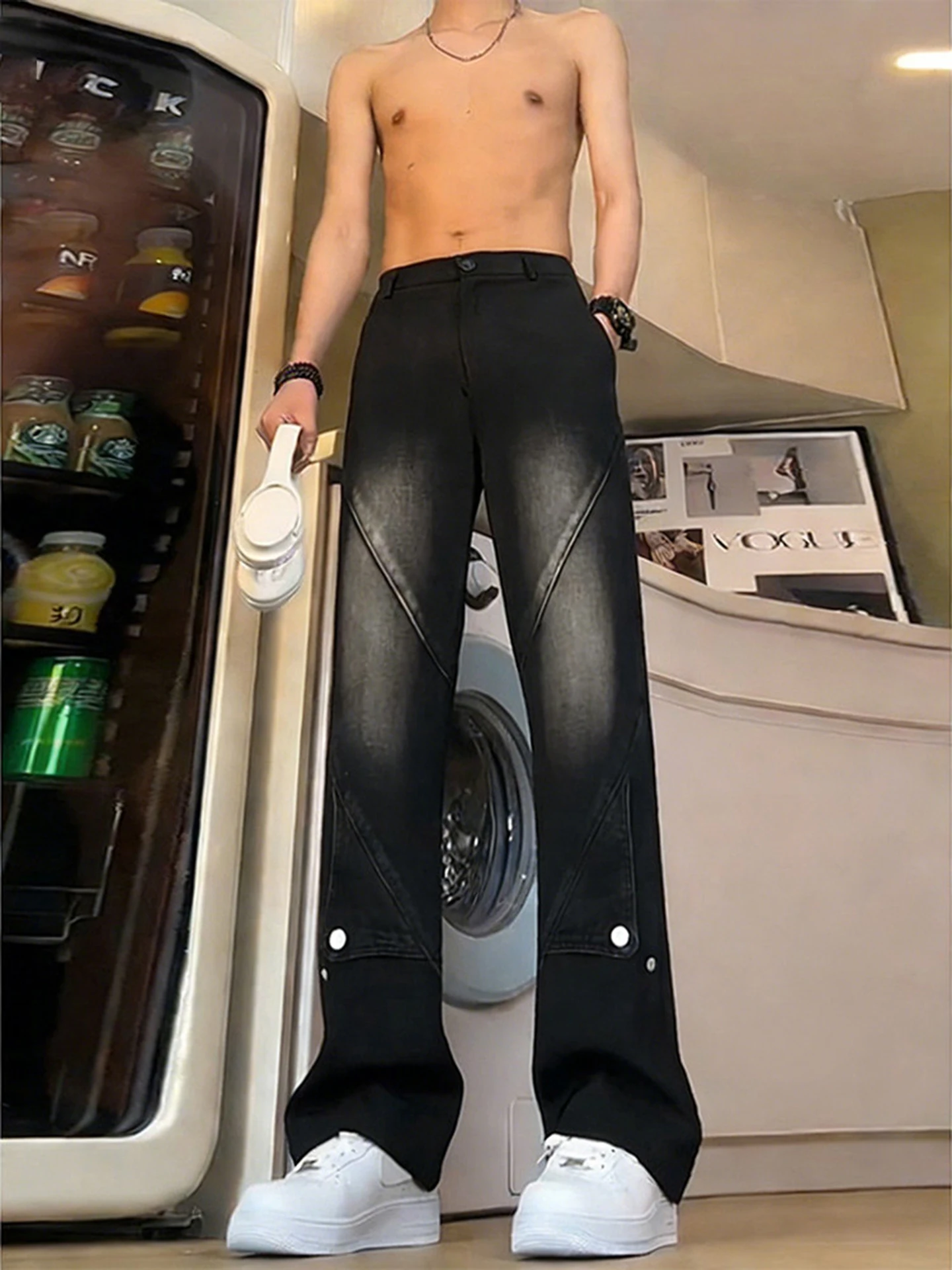 

Cleanfit Men's Workwear Jeans Bla Straight Leg Bell Bot Spring Design American Sle Buttoned Trousers Youth Loose Fit