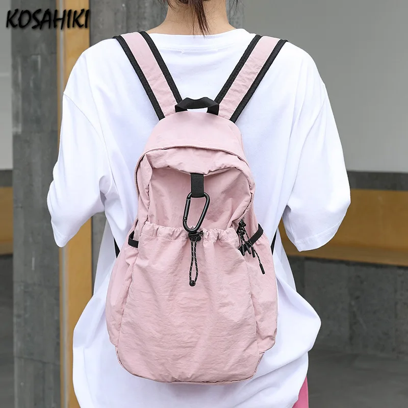 

Japanese Casual Drawstring Pleated Backpack Fashion Ins Contrast Color Y2k Schoolbags High-capacity All Match Students Rucksacks