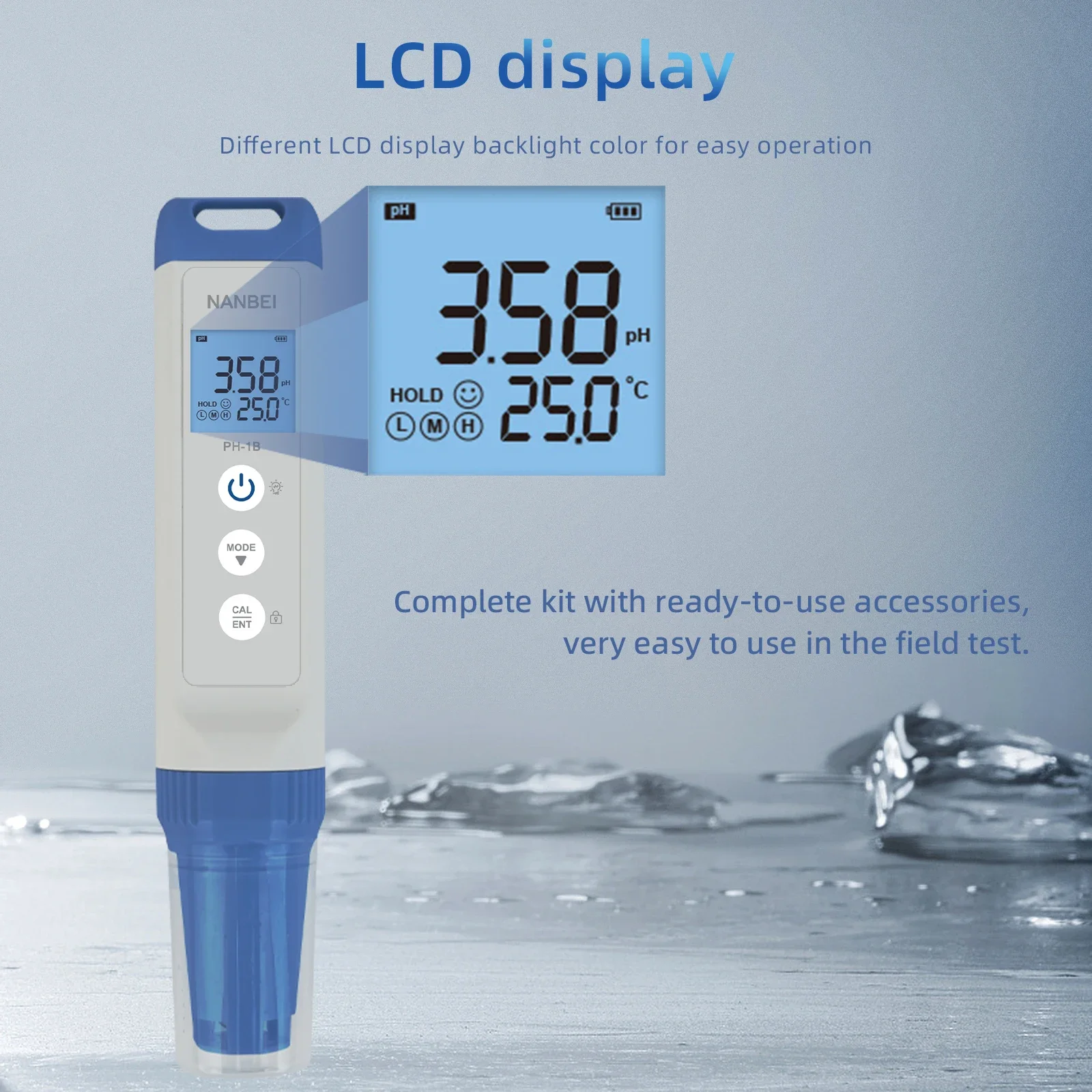 Medidor de PH Solución de PH digital portátil Concentración Gravedad específico Calibración automática fácil Clasificación IP67