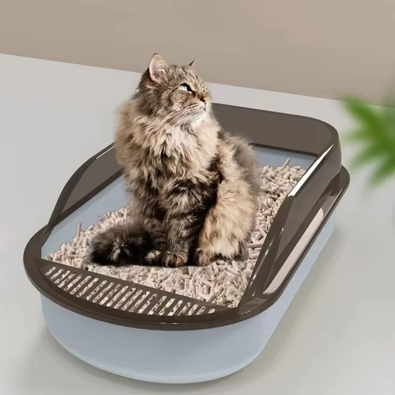

Open Cat Litter Box Thickening Kitty Sandbox Semi-enclosed High Side Splashproof Pet Bedpans with Litter Scoop Cat Supplies