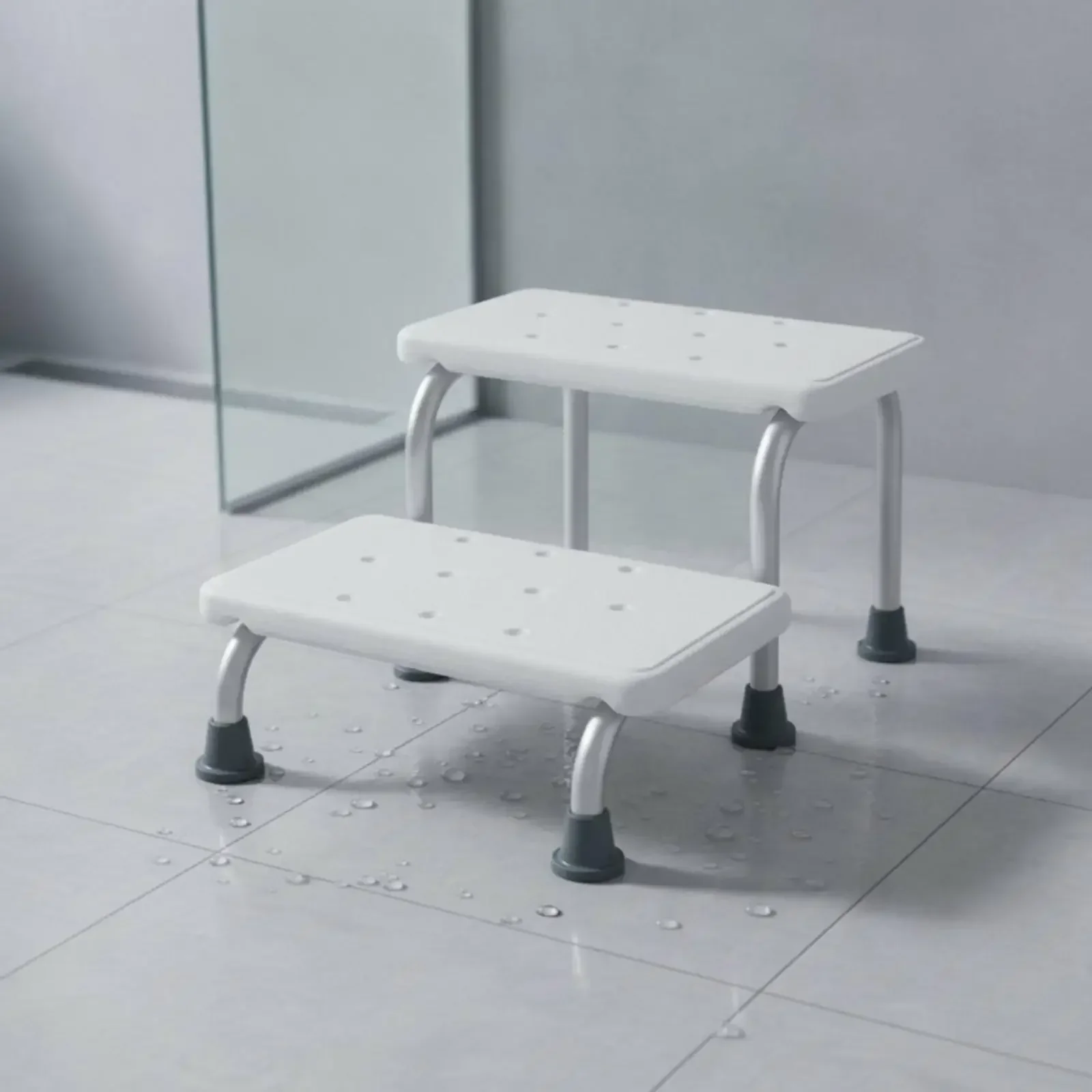 Two Tier Step Stool Aluminum Alloy HDPE Sturdy Bath Step Anti Slip Shower Aid for Elderly and Disabled Home