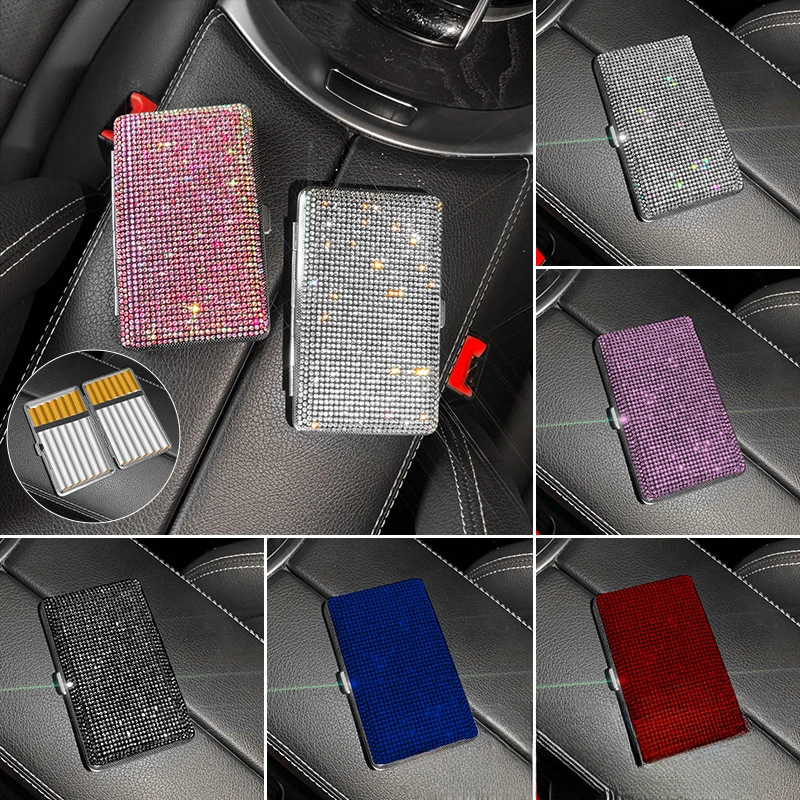 Creative Diamond Crystal Car Ashtray Shiny Cigarette Case Box Organizer Cigarette Tobacco Boxes Car Accessories for Women