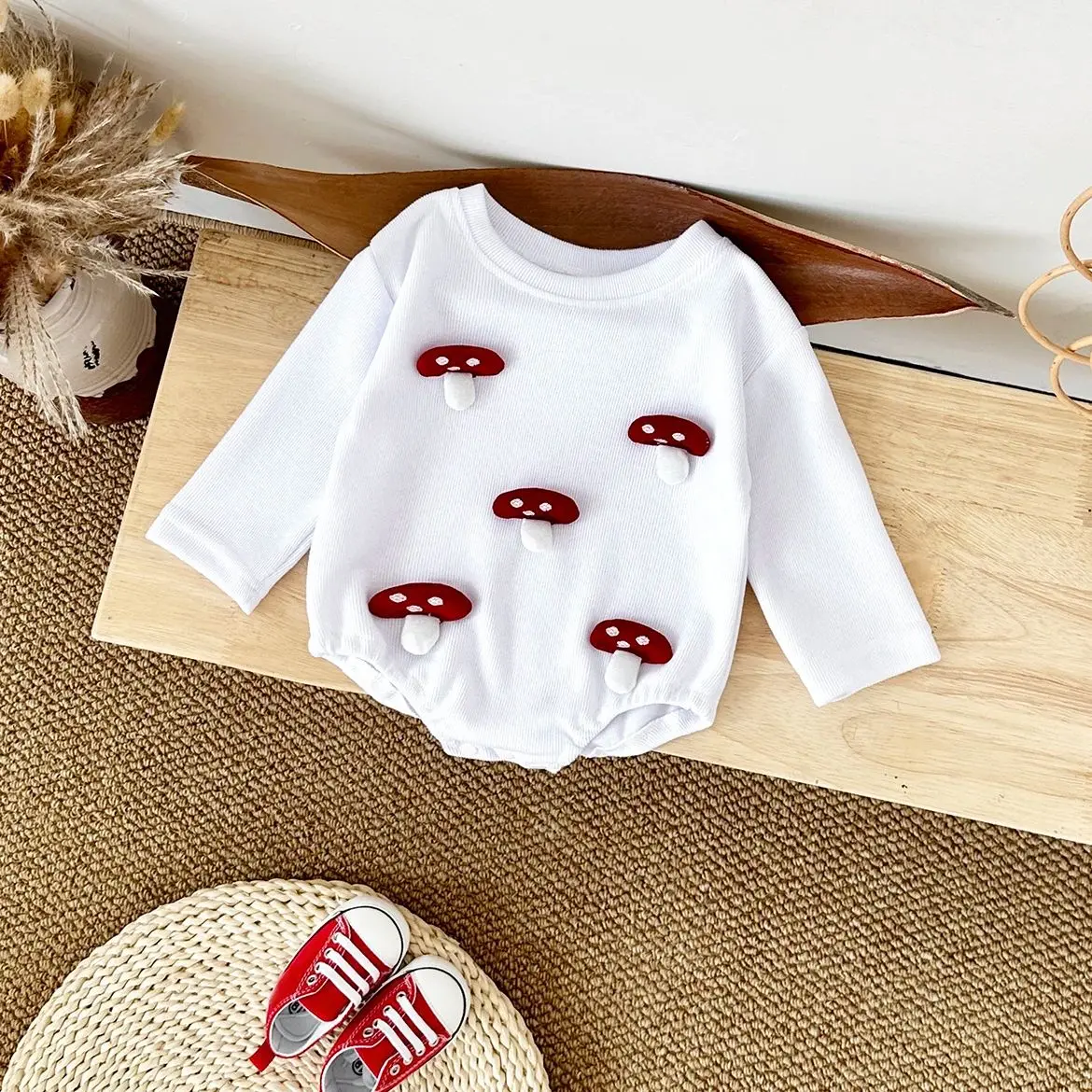 0-18M Baby Triangle Bubble Romper Cute Cartoon Duck/Mushroom Fall Warm Infant Boy Baby Girls Sweatshirt Bodysuit Newborn Clothes