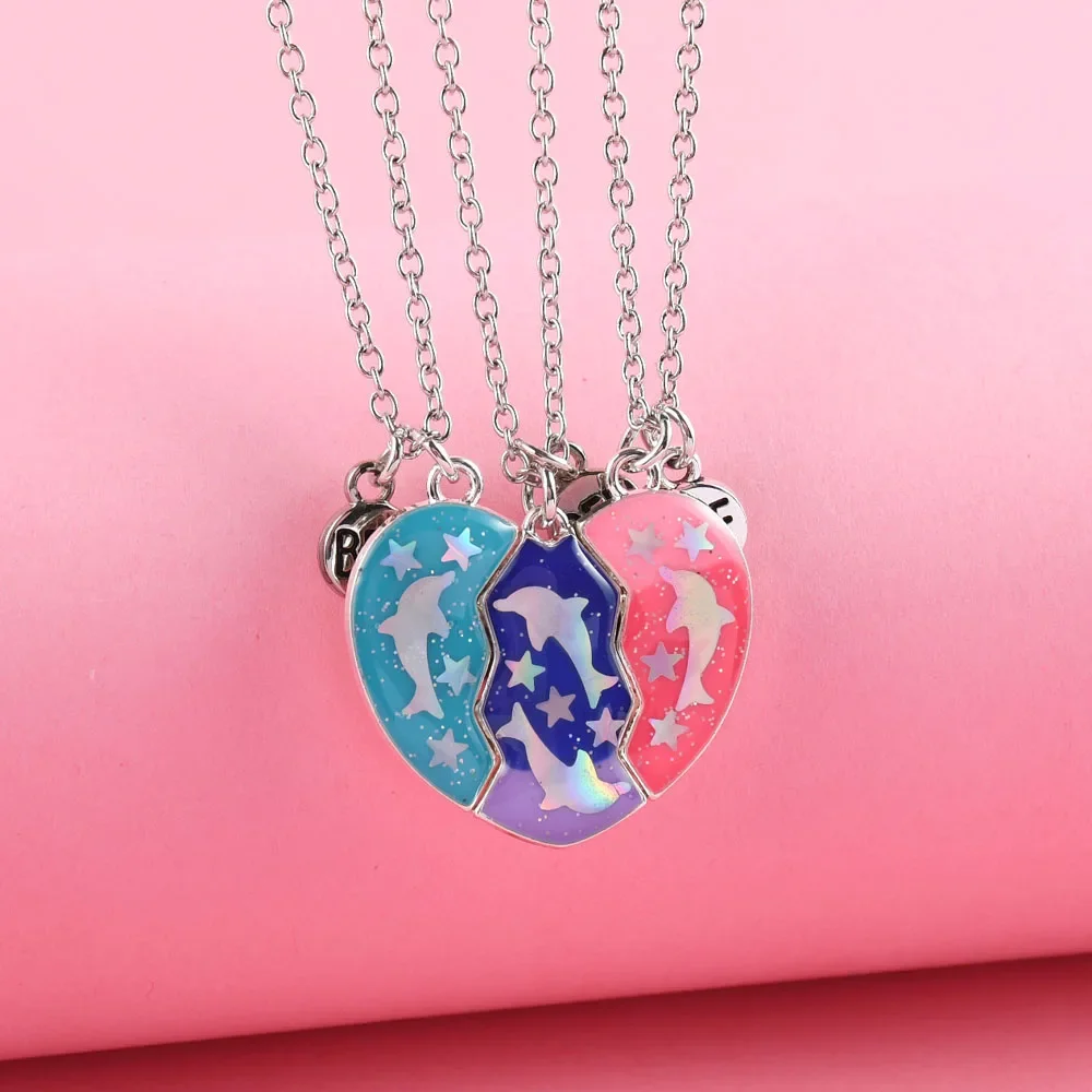 Elviragirl 3 unids/set lindo organismo marino delfín costura de lentejuelas mejor amigo collar para niñas regalos de amistad de moda