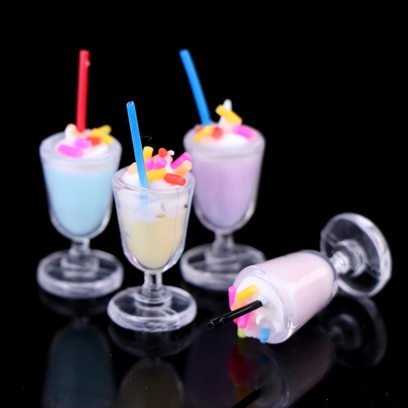 Random Color 4Pcs/set Dollhouse Miniature Ice Cream Cup Model Mini Drink Pretend Play Toys Doll Accessories