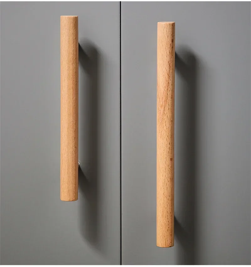 2pcs Solid Wooden Cabinet Pulls Wardrobe Door Handle T-Bar Brass Drawer Knobs Kitchen Cupboard Shoe Closet Furniture Handles Diy
