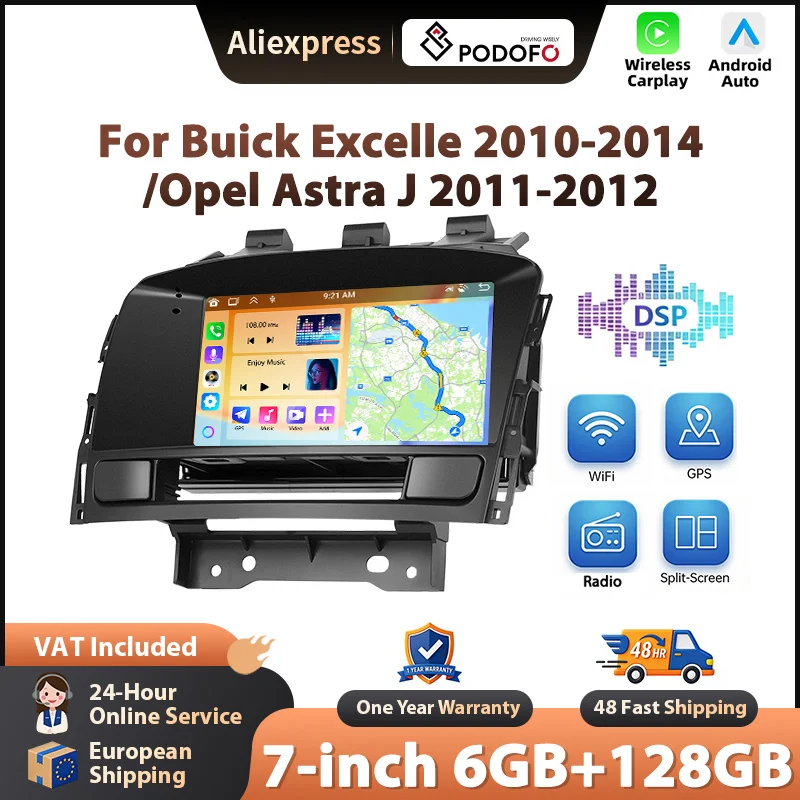 Autoradio Podofo per Opel Astra J 2011-2012 con CarPlay Wireless, Android, Navigatore GPS, WIFI, FM/RDS, Bluetooth ed EQ.