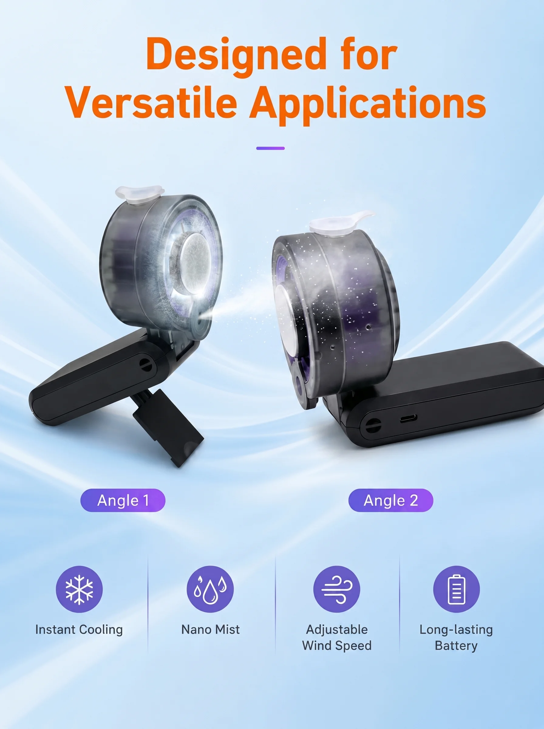 Portable Handheld Water Mist Cooling Fan Foldable Neck Fan with Digital Display 5 Speeds 3600mAh Battery Household Use
