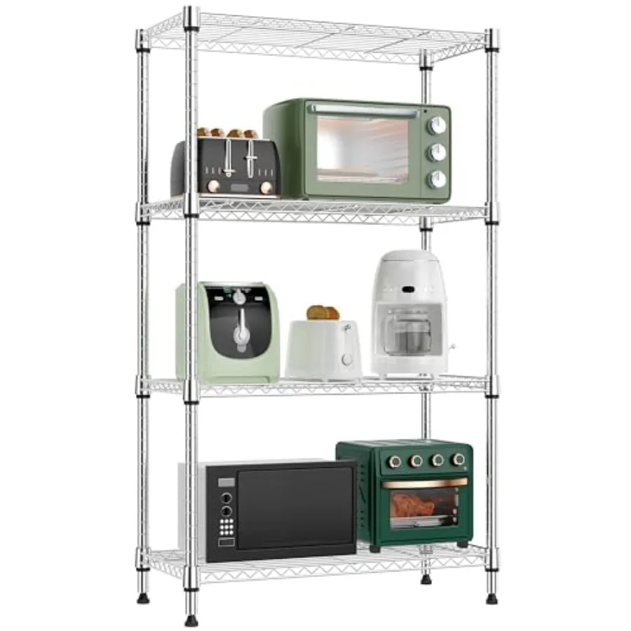 

Металлические стеллажи для хранения с 4 полками, грузоподъемность 450 кг, проволочные полки-органайзеры для гаража, кухни, ванной, прачечной, 30 см (глубина) x 65 см (ширина)