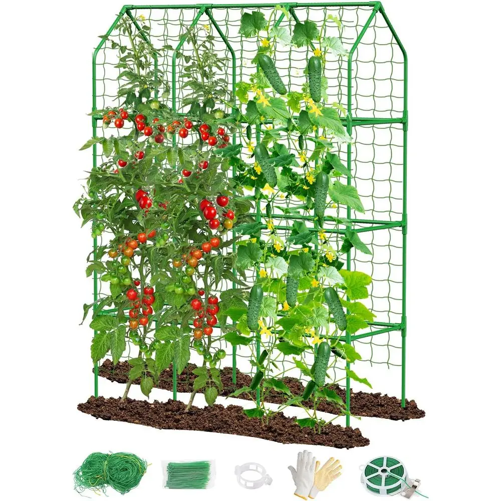 Outdoor Metal Garden Trellis, 50x17x65 Inches, for Cucumbers, Tomatoes, Beans, and Peas with Netting Support