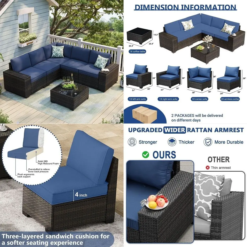 

6 Pieces Patio Furniture Set, Outdoor Sofa with Waterproof Cushions, Rattan L Shaped Patio Couch amp Coffee Table, Modern Outdo