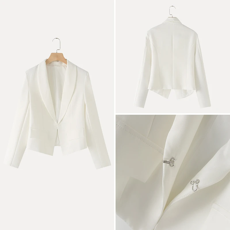 

Spring 2025 Women's Faion ort Sve Long Coat Hook Design Pure Polyester Fiber Suit Jaet Commute Sle Pure Color
