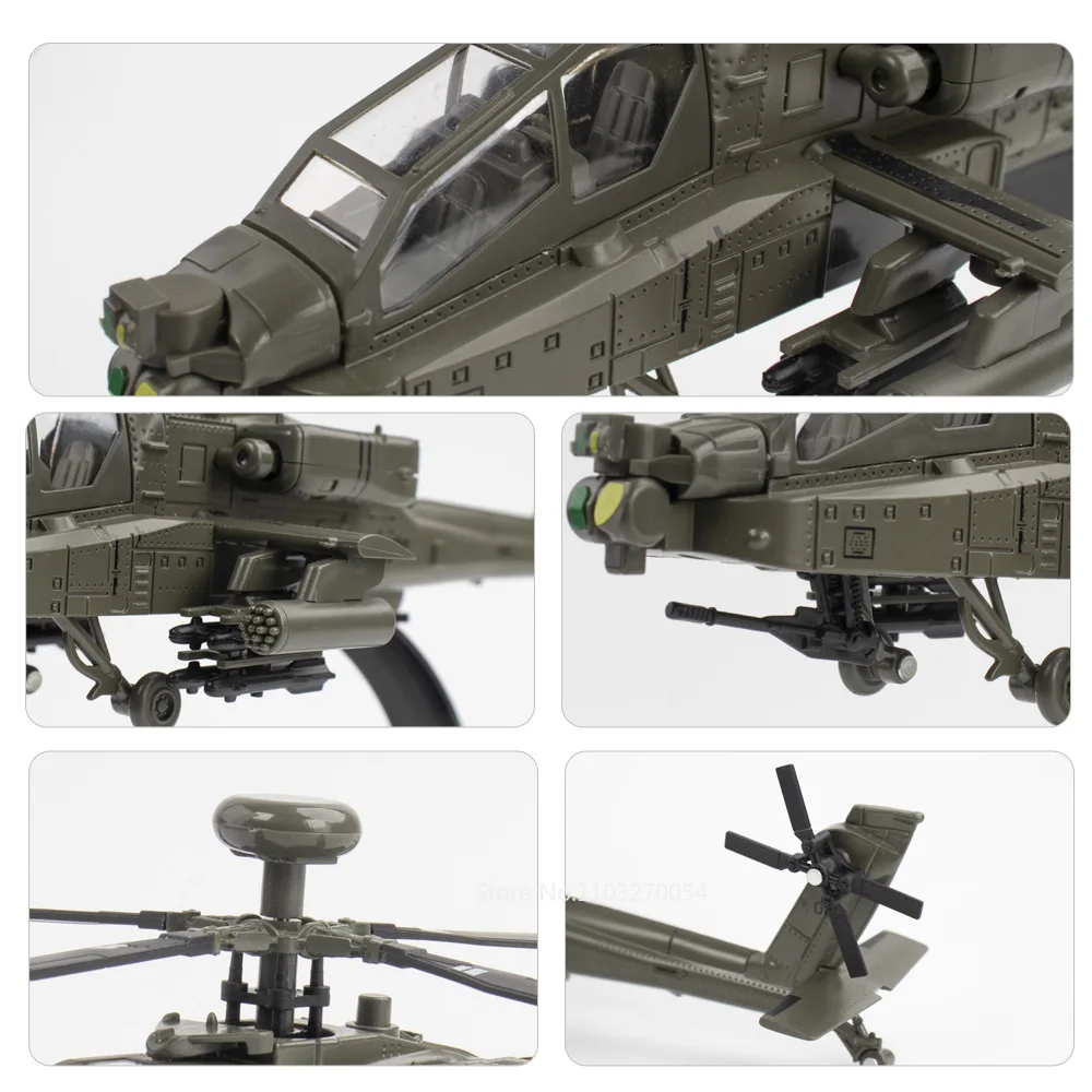 1/32 AH-64 Apache Helicopter Model Toy Alloy Diecast Model Plane With Sound Light Metal Propeller Rotation Toys For Boys Gifts