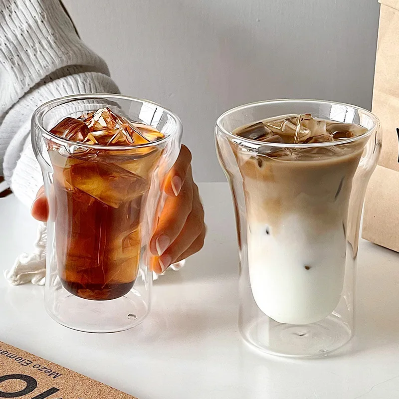 Hitzebeständige Kreative Kaffeetasse Trinkbecher für Saft Milch Teetasse Doppelwandige Wärmeisolierte Transparente Hochborosilikat-Glastasse