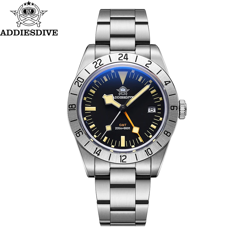 Addiesdive Gmt Horloges Heren 39Mm Duiker Lichtgevende Kalender Display Rvs 20atm Quartz Horloges Reloj Hombre