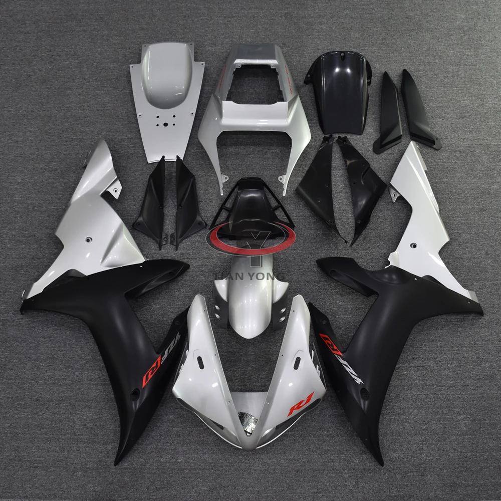 For R1 2002 2003 Full Fairing Kit Cowling Injection Silver matte black two-color print Motorcycle YZF1000 02 03