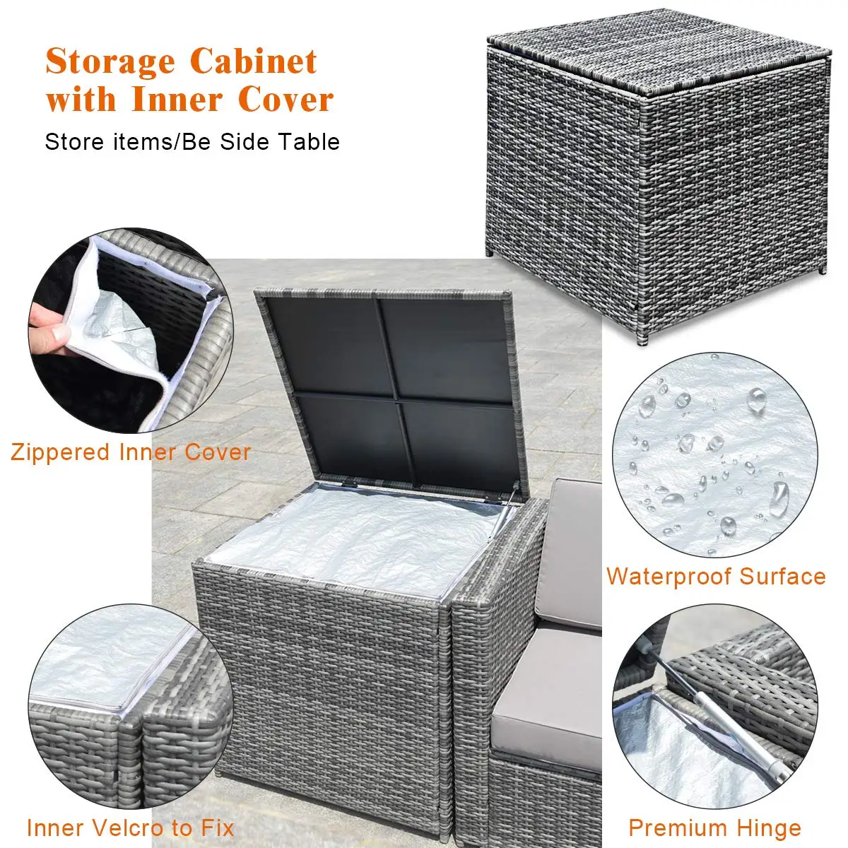 8-Piece Wicker Patio Set with Storage Box, PE Rattan Outdoor Sectional with Table & Cushions for Garden Yard, Customized