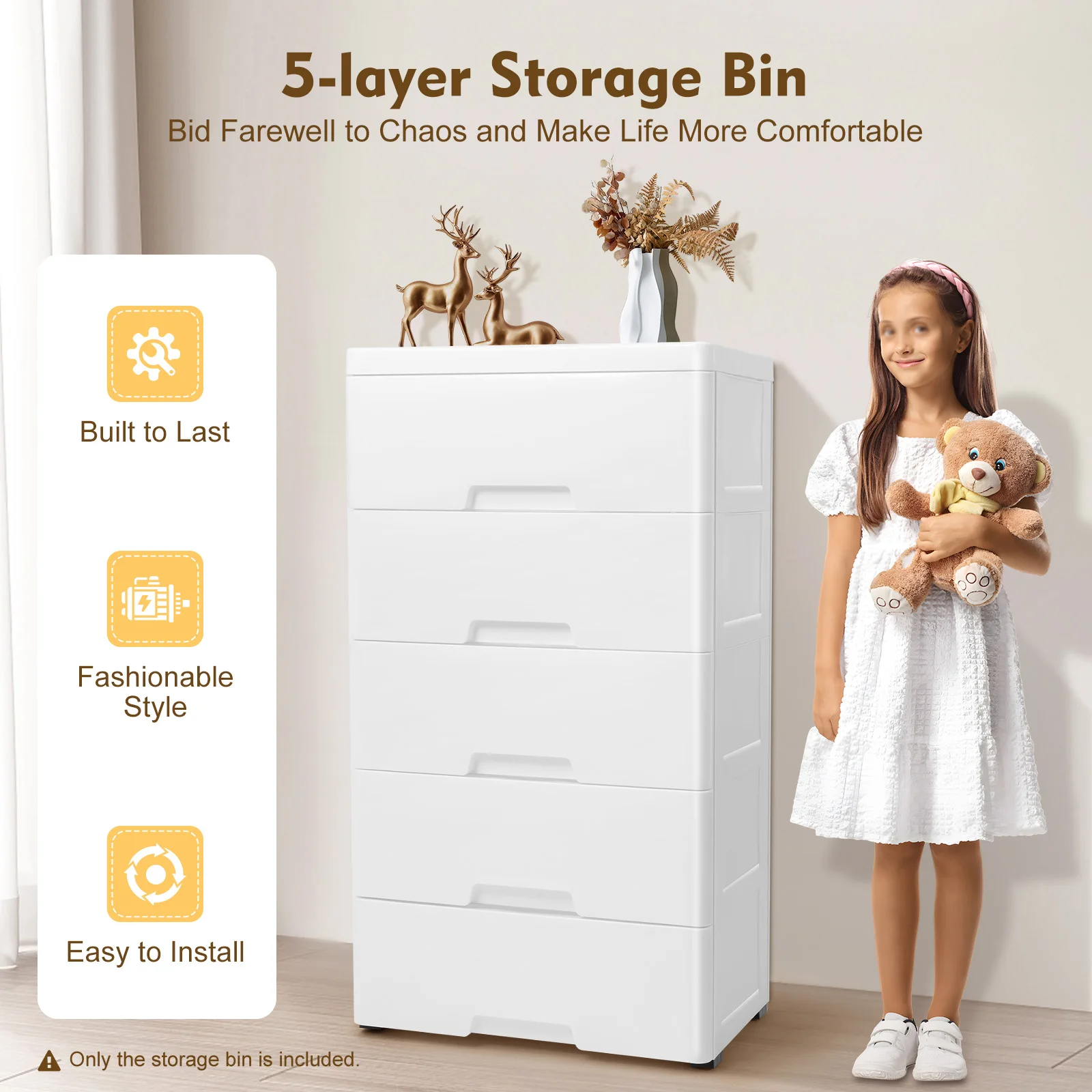 

5-drawer Storage Bin White Bedroom Closet Entryway Chest Clothes Storage Organizer Rack Stackable Drawer Dresser