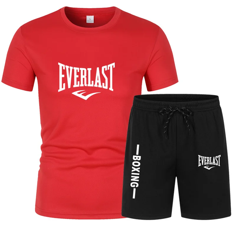 Summer T shirt Set For Men EVERLAST Print Men\'s T-shirt Short Sleeve+Shorts 2-Piece Set Oversized Casual Beach Sport Man Suit