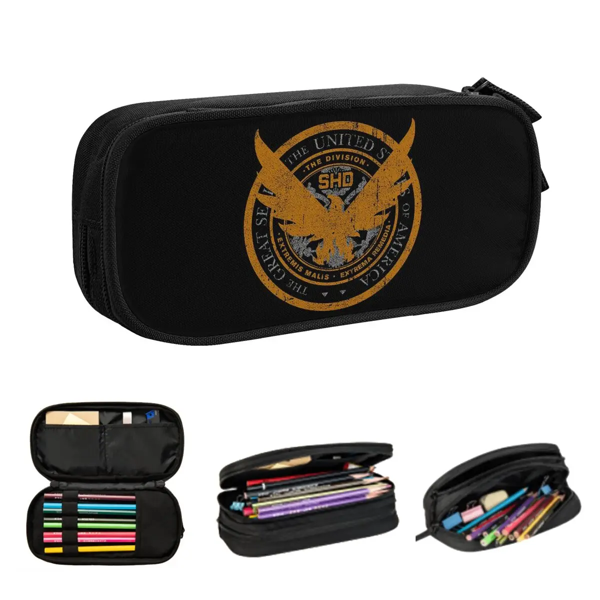 Game Tom Clancys The Division SHD Seal Pencil Cases for Student School Pen Box Pencil Bag Big Capacity Pencil Pouch