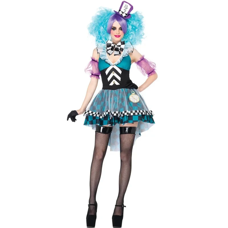 

x,3;f\6;h/New2021 Halloween Adult Funny Circus Clown Costume For Women Grid Irregular Mini Dress Naughty Harlequin Uni6;j'3\y,8/