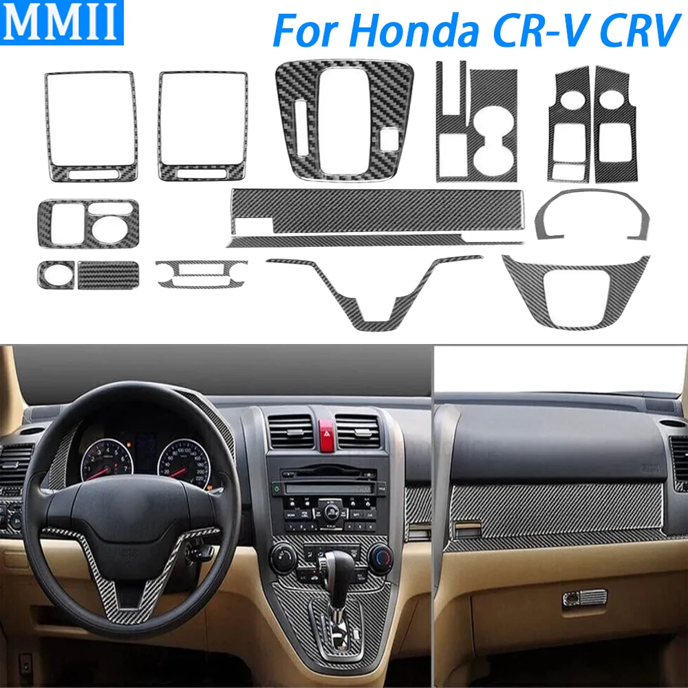 20Pcs Real Carbon Fiber Full Interior Kits Decoration Cover Trim Accessories Sticker For Honda CR-V CRV 2007 2008 2009 2010 2011