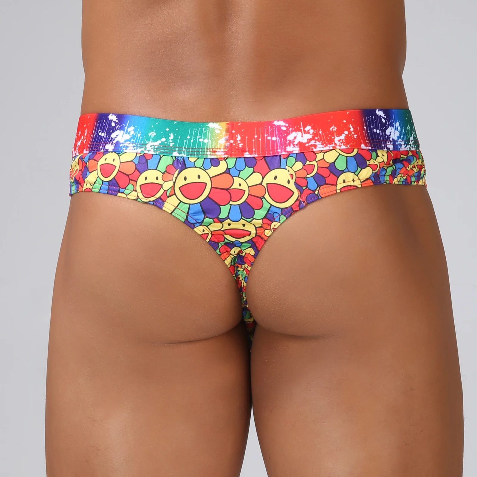 

Men's Sexy Low-Waist Thong Breathable Sunflower Print Underwear Bulge Pouch Panties Cute Cartoon Wide Waistband Underpants