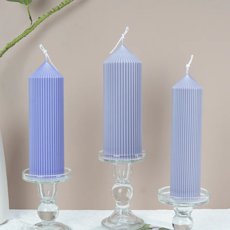 DIY Pointed Striped Column Candle Mold Handmade Striped Cylindrical Pillar Candle Making Supplies Acrylic Plastic Molds Kit