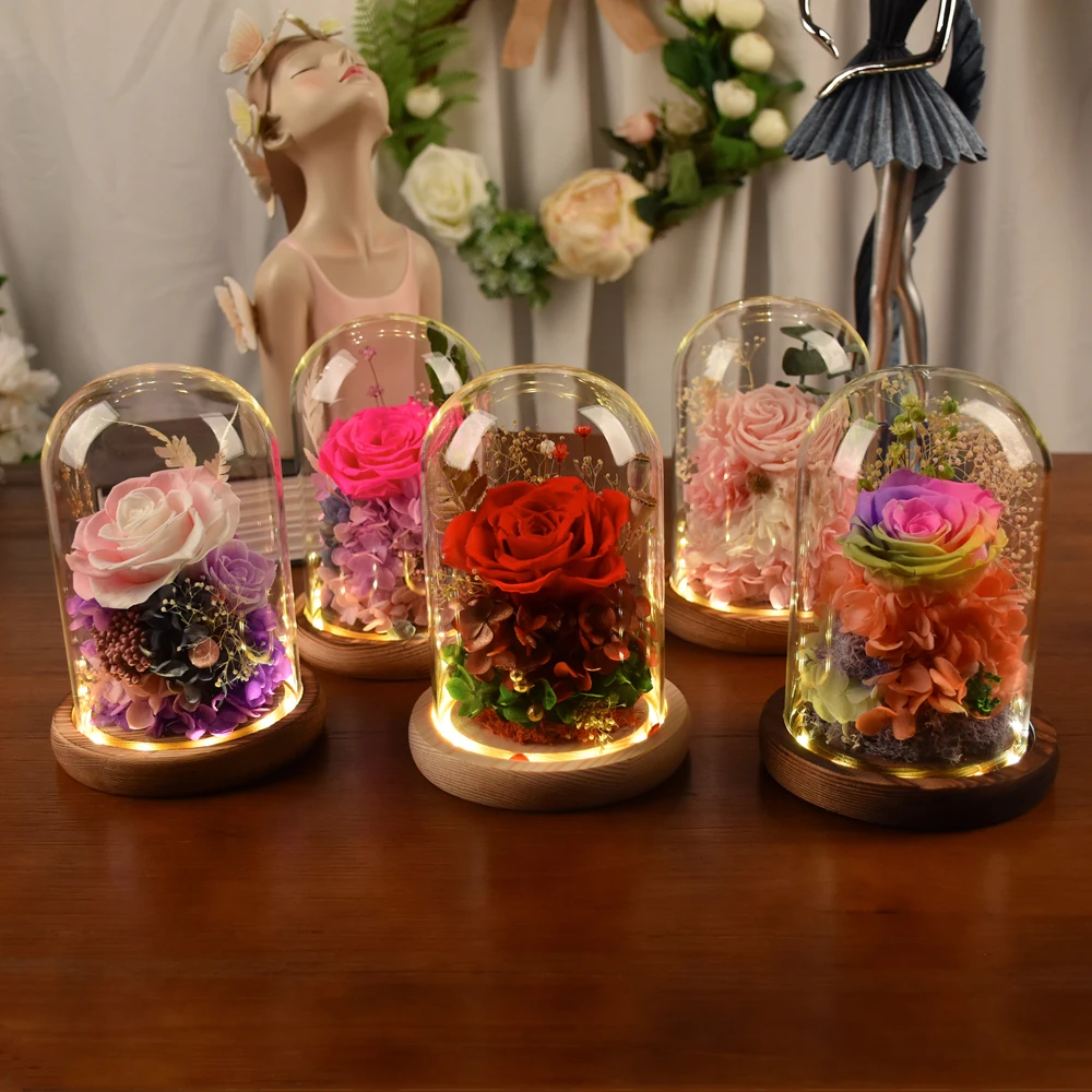 

1PC Rose Glass Ornaments Led Lights Eternal Flowers Dried Bouquets Valentine's Day Gifts Birthday Gifts