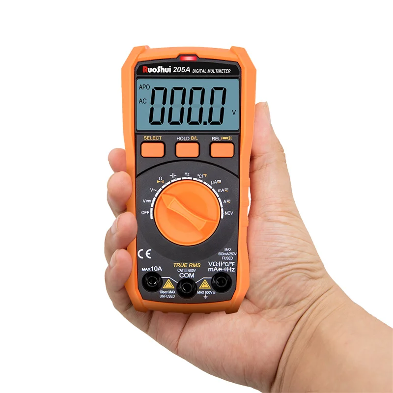 

RuoShui 205A Digital Multimeter AC/DC Ammeter Volt Tester Meter 6000 Counts Multimetro with Temperature LCD Backlight Portable