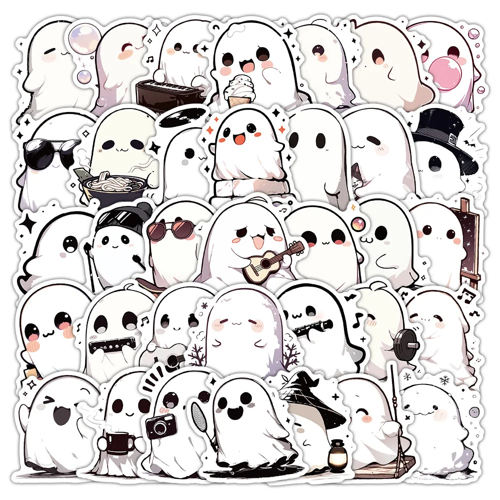

10/30/54PCS Cartoon Cute Fun Ghost Sticker Halloween Personalized Creative Decoration Graffiti Decal Kids Toy for Laptop Luggage