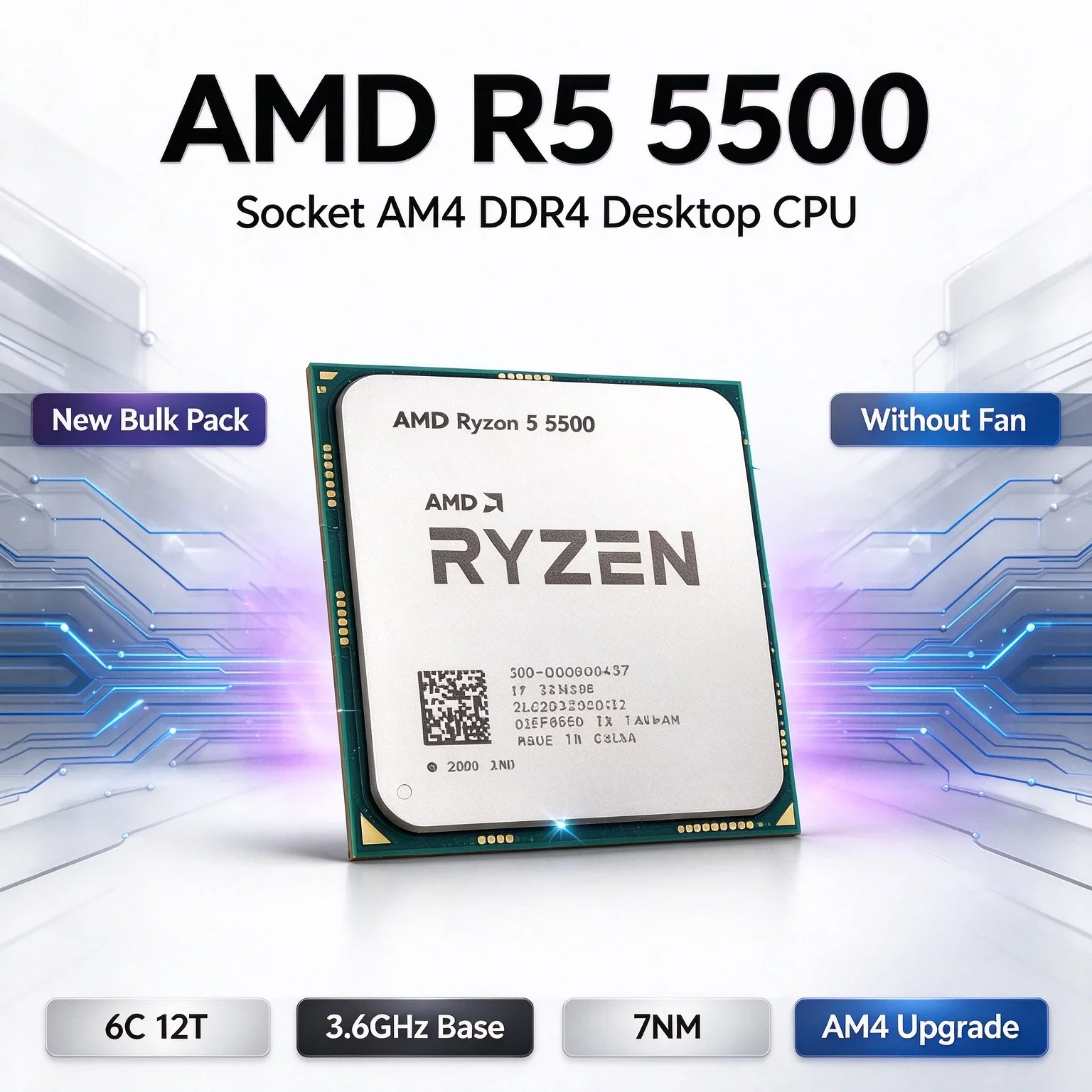 AMD R5 5500 6C12T 7NM 65W 16MB L3 Cache 3.6GHz CPU para Desktop Gamer DDR4 Processador Socket AM4 Sem Cooler