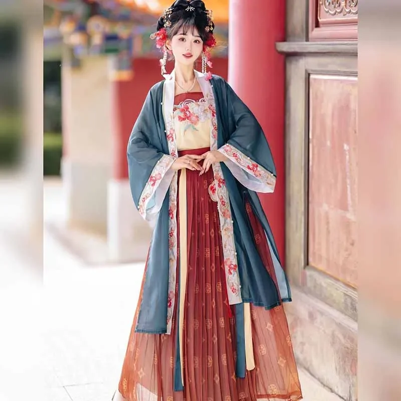 ชุดฮั่นฝูของผู้หญิงชุดงานปาร์ตี้ชุดคอสเพลย์ผู้หญิงงานคาร์นิวัลโบราณชุดจีนโบราณปักลายราชวงศ์ Hanfu