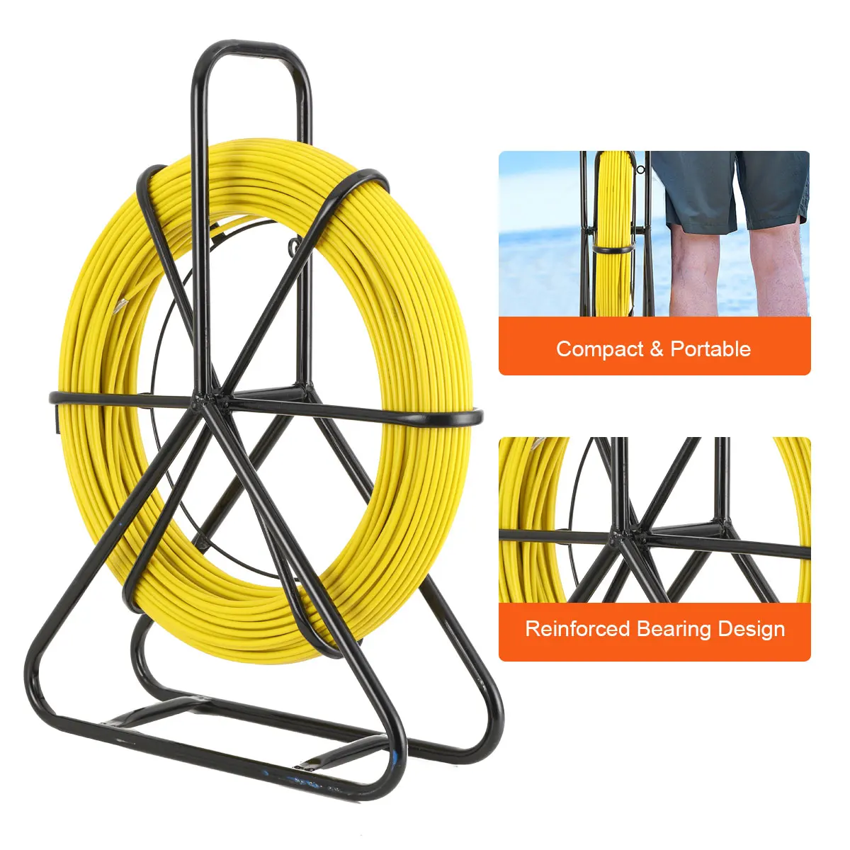 100/130 متر كهربائي سلك ماكينة لولبة سلك الألياف الزجاجية كابل تشغيل قضيب شريط الاسماك رودر كابل Unclogger زعيم 6 مللي متر