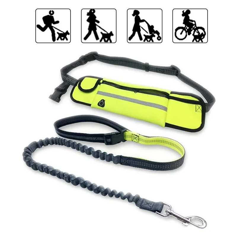 

Dog Leash Hands Free for Running Walking Reflective Leash with Waist Bag Retractable Elastic Belt Dog Traction Rope Pet Products