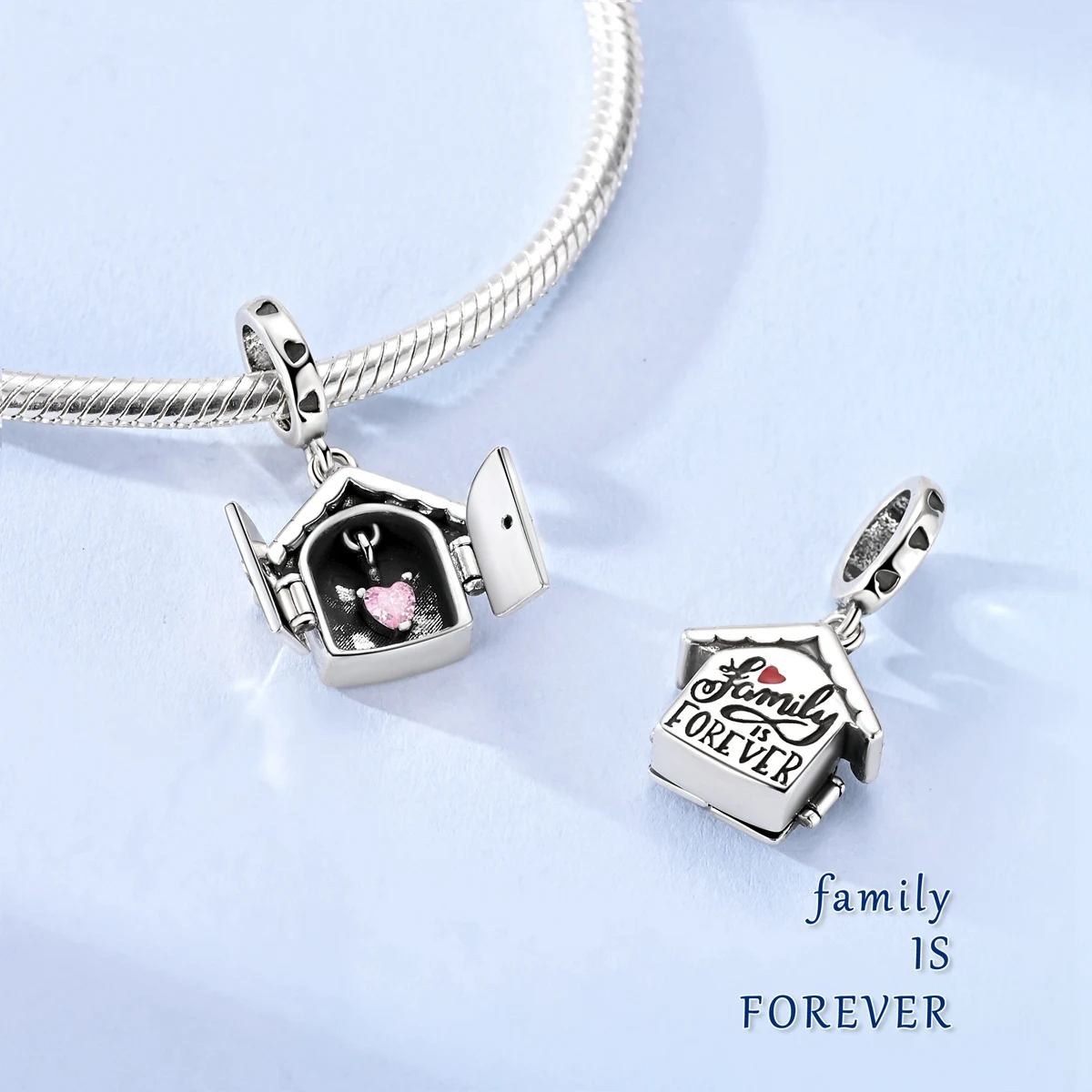Original Charm 925 Sterling Silver Pendant Openable Family House Fit Bracelet Making Woman Jewelry