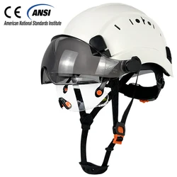 CE Construction Safety Helmet with Visor, Built in Goggles for Engineer ABS Hard Hat, Industrial Work Cap, Head Protection