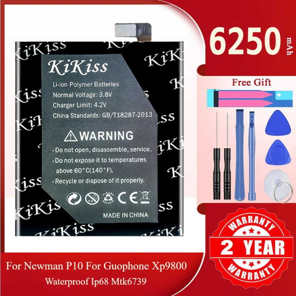 Аккумулятор KiKiss для Newman P10 для Guophone XP9800, водонепроницаемый, IP68, MTK6739, XP9800, 6250 мАч
