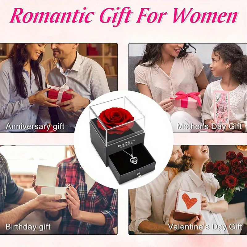قطعة واحدة من قلادة قلادة الحب، مجموعة علب هدايا الورد الاصطناعي، لعيد الأم، عيد الحب، الزوجة، الابنة، الجدة #5