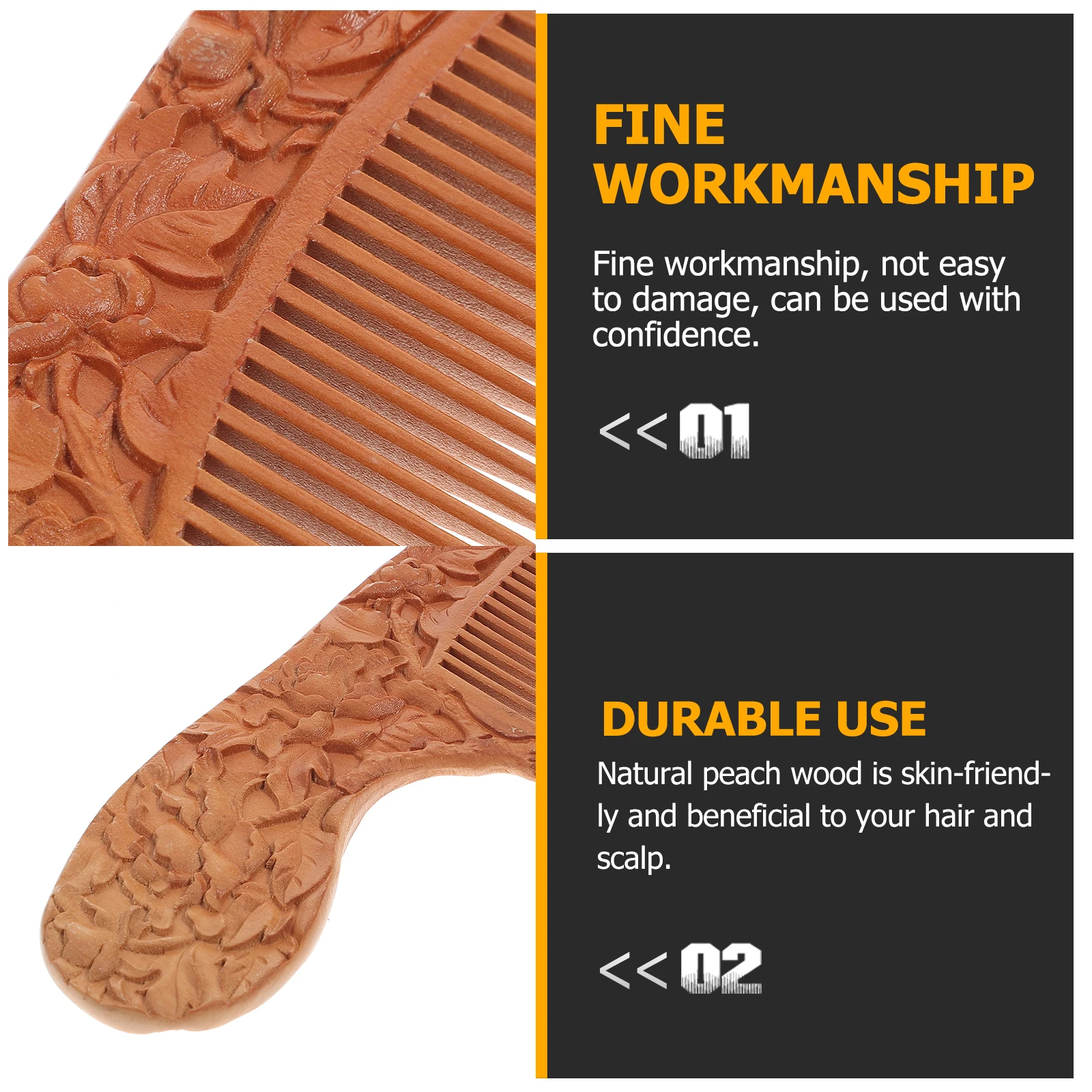 

Natural Peach Wood Wooden Comb Anti-Static Smooth Close Teeth Hair Comb Scalp Massage Hair Care Portable Daily Use