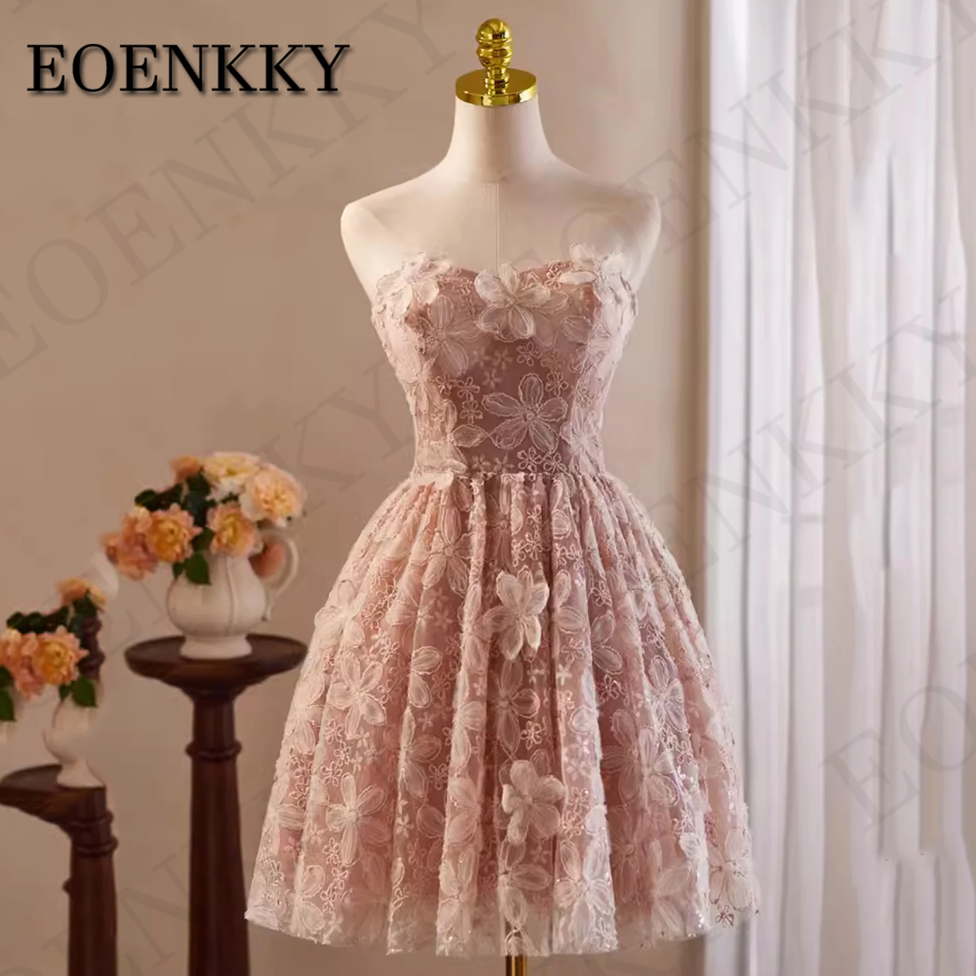 Luxe 3D Bloemen Tulle Prom Jurken Mini Roze Off Shoulder Verjaardag Homecoming Jurk Korte Luxe 3D Bloemen Tule Prom Jurken Mini  Roze Off Shoulder Verjaardag Homecoming Jurk Kort