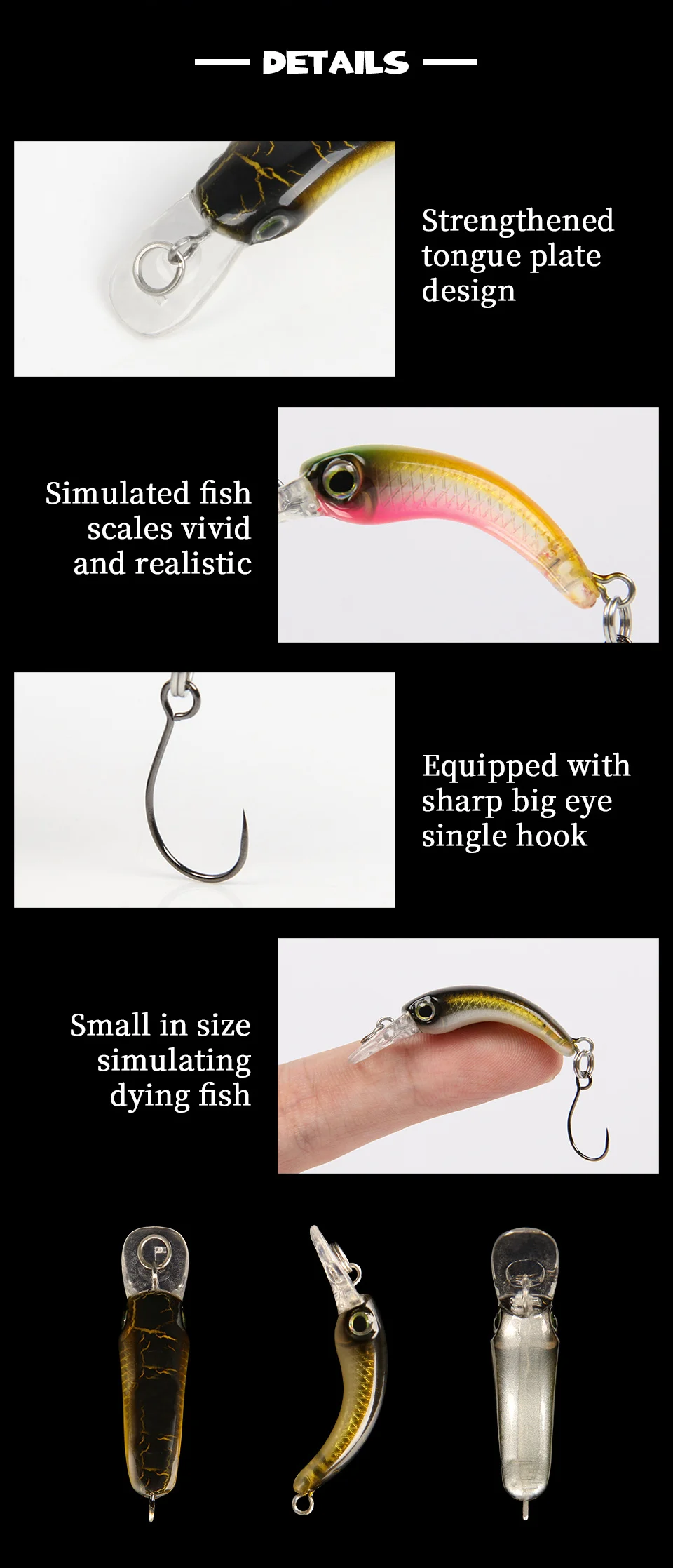 LETOYO Mini-Forellenköder, 1,2 g, schwimmende Minnow-Forellen-Angelköder, Mikro-Hartköder, künstlicher Köder, Wobbler für Forellen, Barsch – Detail 4