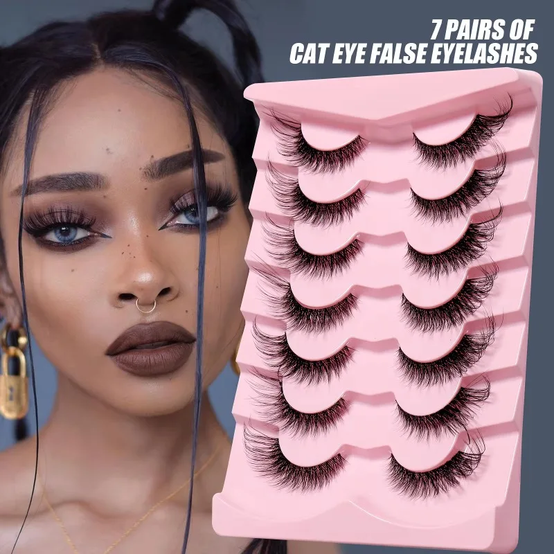 

7 Pairs False Eyelashes 8D Fluffy Faux Mink Eyelashes Cat Fox Eye Dramatic Lashes Clear Band Natural Extension Makeup Fake Lash