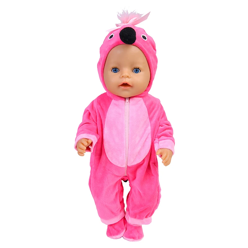 Dolls Clothes 43cm Baby Born 17 Inch Doll Outfit Winter Flamingo Baby Rompers Handmade Reborn Doll Plush Jumpsuits Children Gift